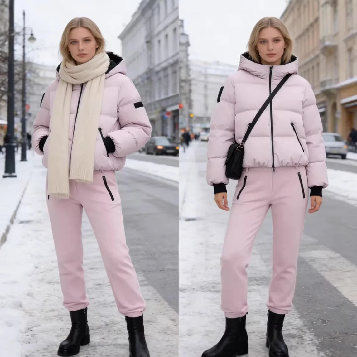 Thicken Warm Women's Skiwears Pink High Collar Hooded Cotton Padded Coat Straight Leg Zipper Pants 2026 New Winter Lady Ski Suit
Thicken Warm Women's Skiwears Pink High Collar Hooded Cotton Padded Coat Straight Leg Zipper Pants 2026 New Winter Lady Ski Suit