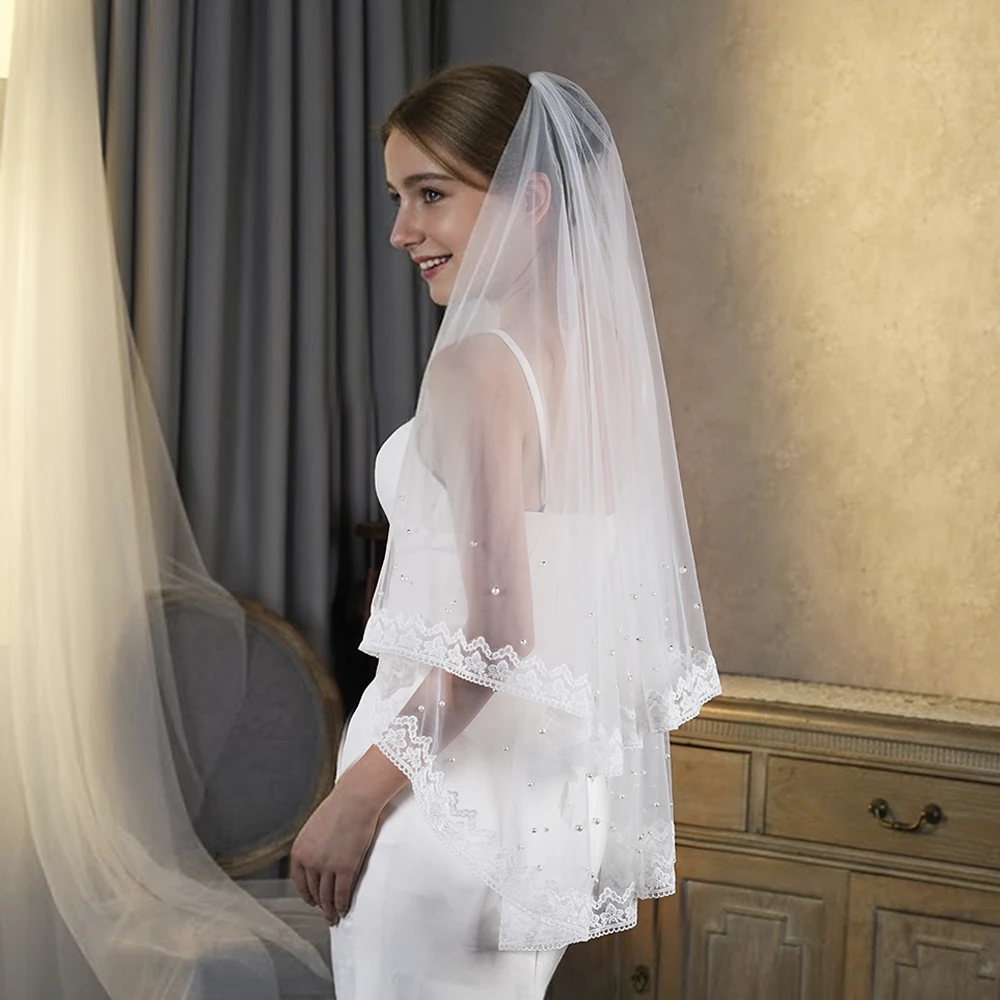 Church Lake Lawn Short Hip Fingertip Length 2 Layer Face Cover Lace Flower Pearl Classic Elegant Bridal Veil with comb VP29
Church Lake Lawn Short Hip Fingertip Length 2 Layer Face Cover Lace Flower Pearl Classic Elegant Bridal Veil with comb VP29