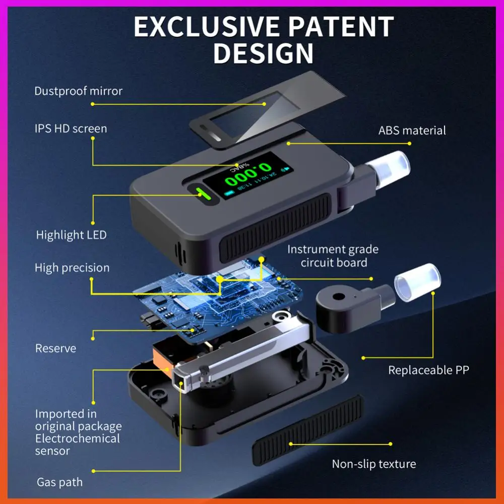 Электрохимический тестер алкоголя, высокоточные несенсорные выдувные алкотеры, портативный измеритель алкоголя для выспресс на открытом воздухе
Электрохимический тестер алкоголя, высокоточные несенсорные выдувные алкотеры, портативный измеритель алкоголя для выспресс на открытом воздухе