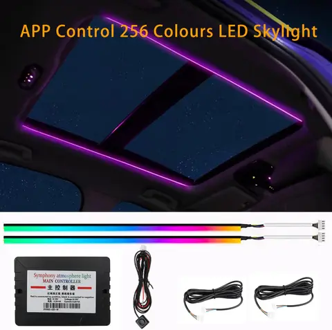Contrôle par application symphonique 256 couleurs LED lucarne lumière ambiante atmosphère toit ouvrant lumière voiture toit panoramique lucarne lumière ambiante