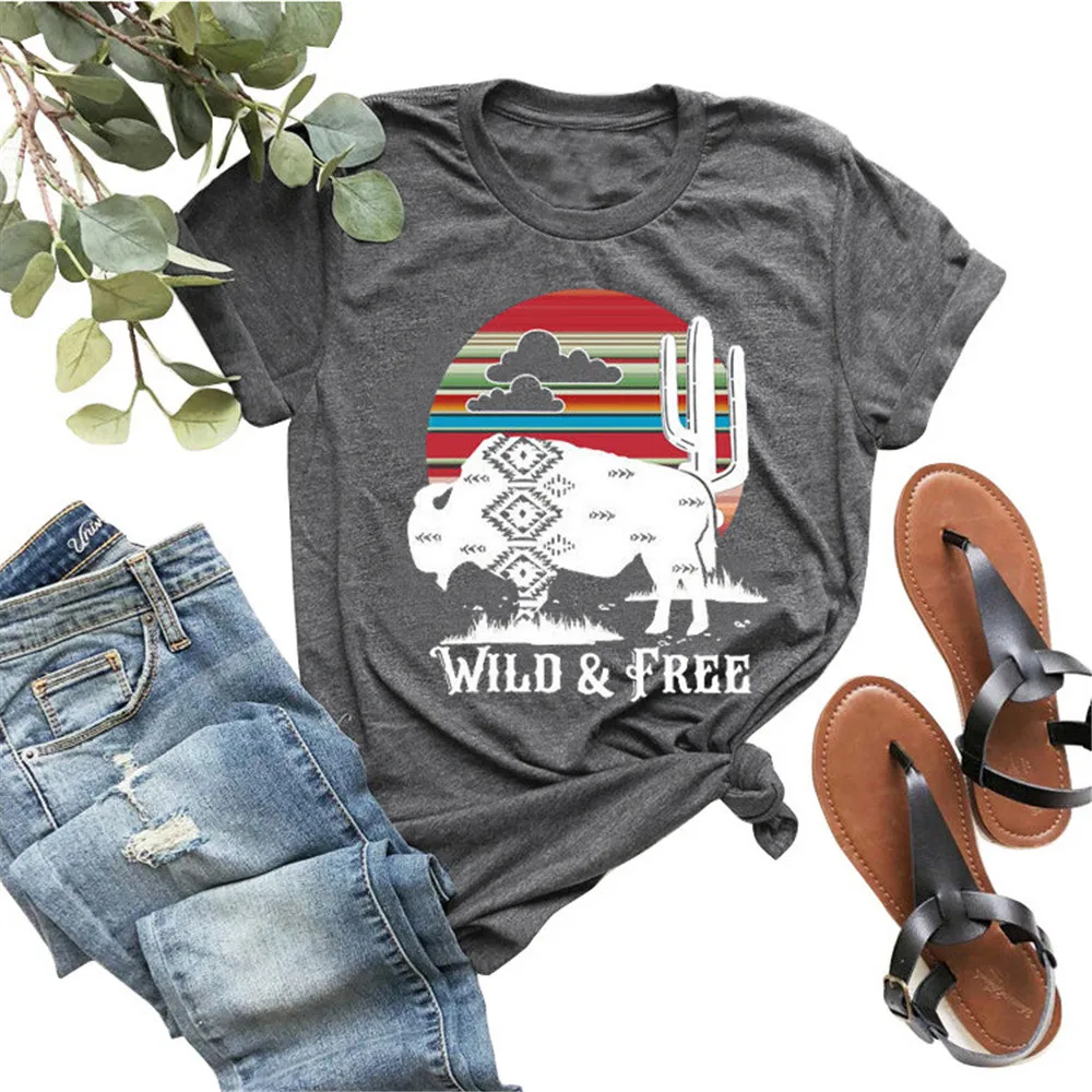 Wild Free Bison Cactus Rainbow Print Women T shirt Cute Graphic Tshirts Casual Harajuku Summer Oversized Tops Female Vintage Tee
Wild Free Bison Cactus Rainbow Print Women T shirt Cute Graphic Tshirts Casual Harajuku Summer Oversized Tops Female Vintage Tee