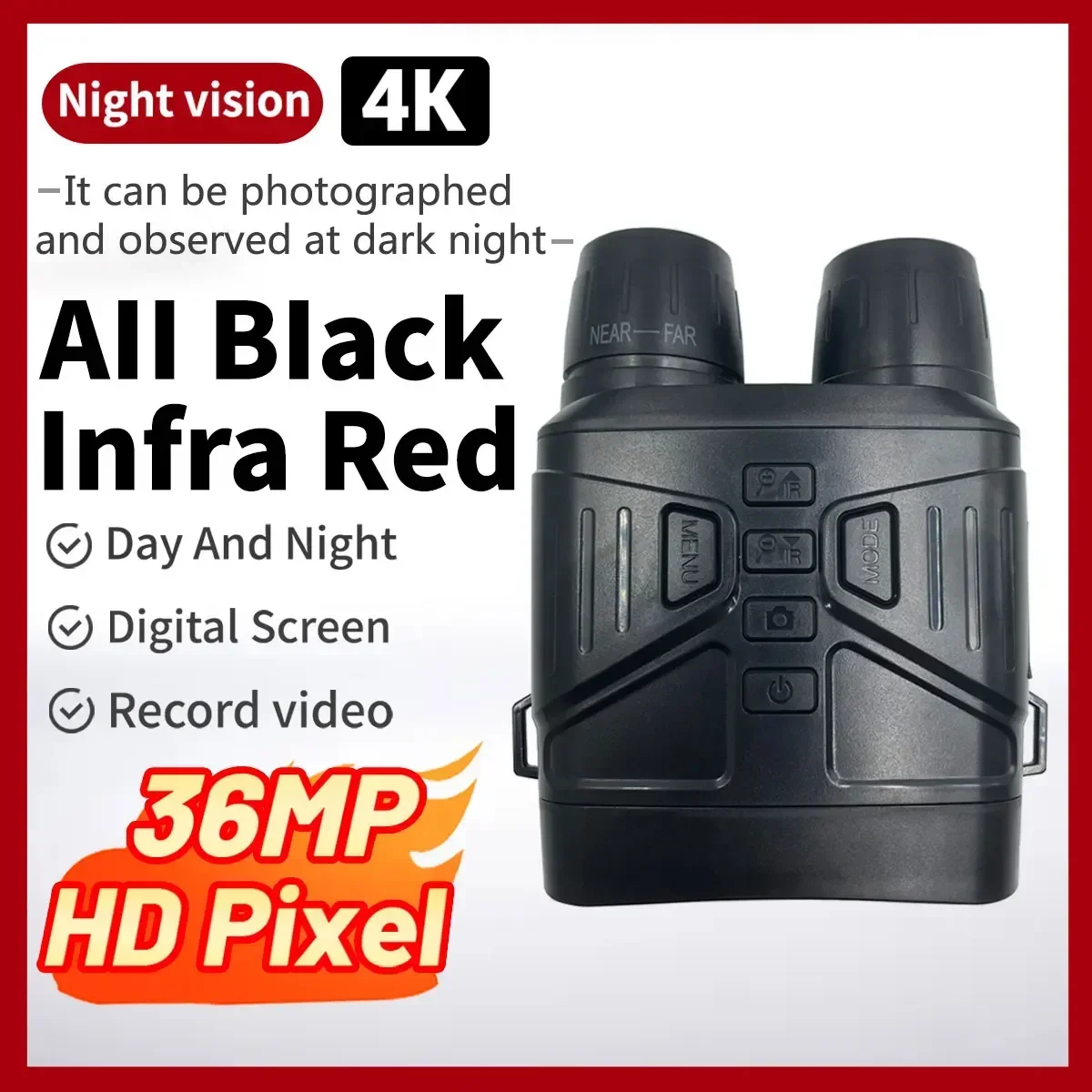 Binoculars 3.0inch HD Display Infrared Digital night vision device Rechargeable Lithium Battery 4K1088P1080P Record Video NV4000
Binoculars 3.0inch HD Display Infrared Digital night vision device Rechargeable Lithium Battery 4K1088P1080P Record Video NV4000