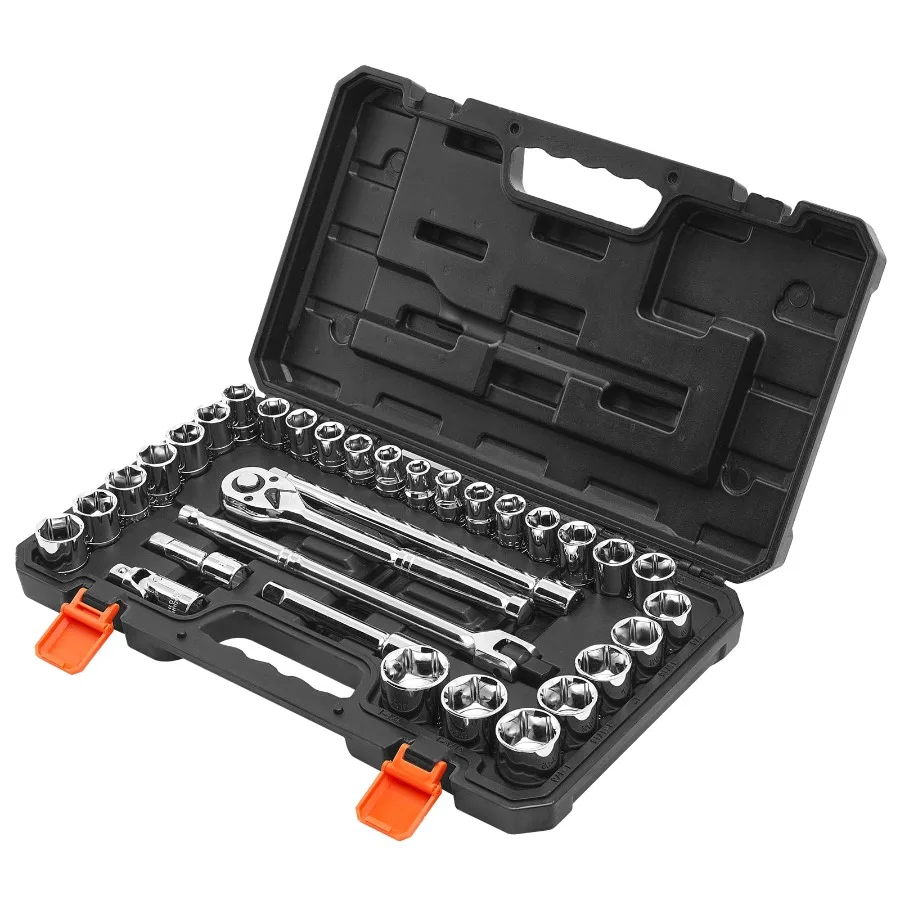 33-Piece Socket and Ratchet Set 1 2 Inch Drive SAE and Metric Sizes Mechanic Tool Kit with Ratchet Wrench Extension Bar and Dur
33-Piece Socket and Ratchet Set 1 2 Inch Drive SAE and Metric Sizes Mechanic Tool Kit with Ratchet Wrench Extension Bar and Dur