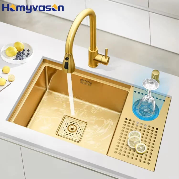 Luxury Modern Undermount Multifunction Gold 304 Stainless Steel Single Bowl Kitchen Sink With Hidden Panel Cover
Luxury Modern Undermount Multifunction Gold 304 Stainless Steel Single Bowl Kitchen Sink With Hidden Panel Cover