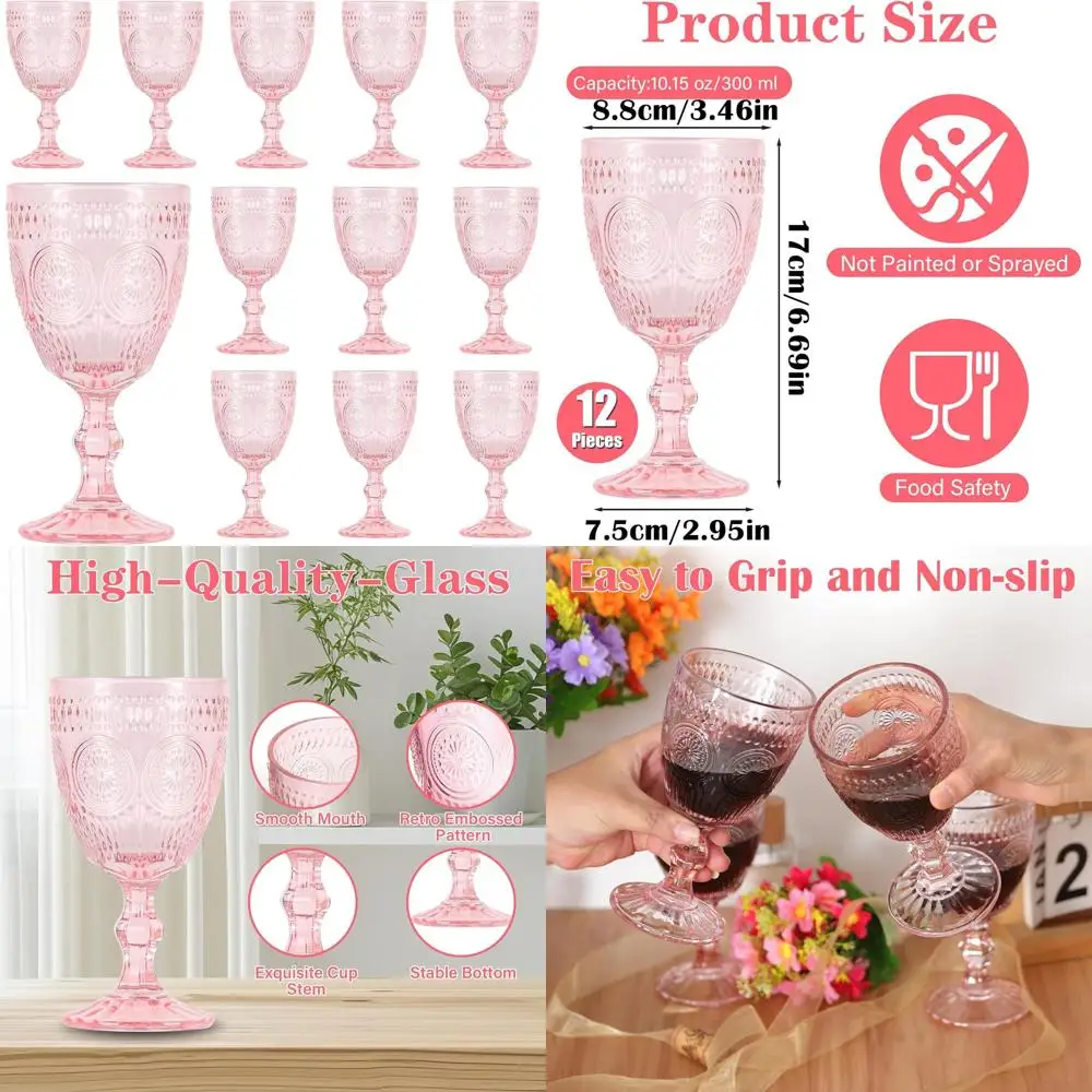 Set of 12 10 oz Vintage Pink Wine Glasses, Elegant Stemware for Weddings and Parties
Set of 12 10 oz Vintage Pink Wine Glasses, Elegant Stemware for Weddings and Parties