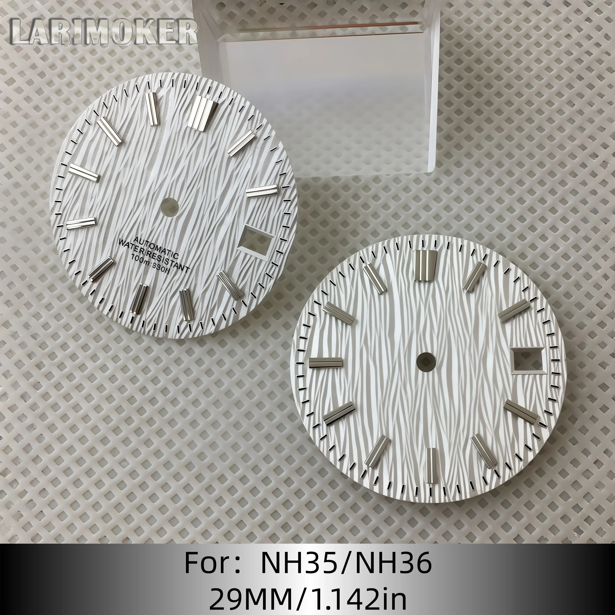 29mm textured watch dial suitable for NH35A and NH36 movement accessories with white/black/dark green/blue optional luminous dia
29mm textured watch dial suitable for NH35A and NH36 movement accessories with white/black/dark green/blue optional luminous dia