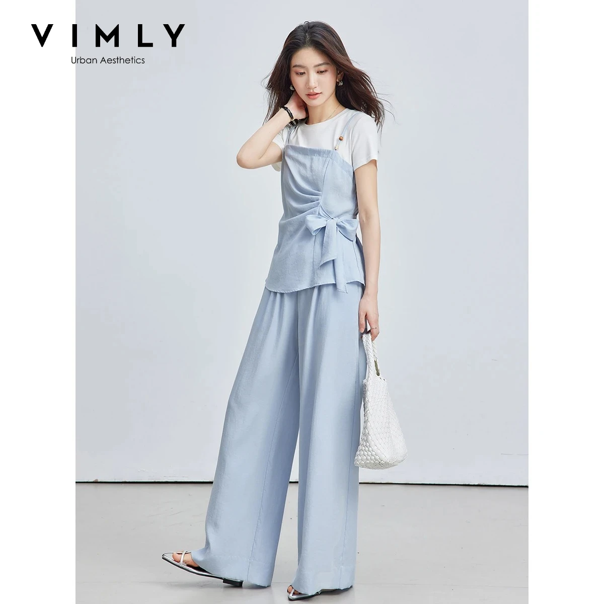 VIMLY Women's Light Blue Fashion Commuter Suit Summer 2026 New Casual Fake Two-piece Top Wide Leg Pants Two-piece Set 30973
VIMLY Women's Light Blue Fashion Commuter Suit Summer 2026 New Casual Fake Two-piece Top Wide Leg Pants Two-piece Set 30973
