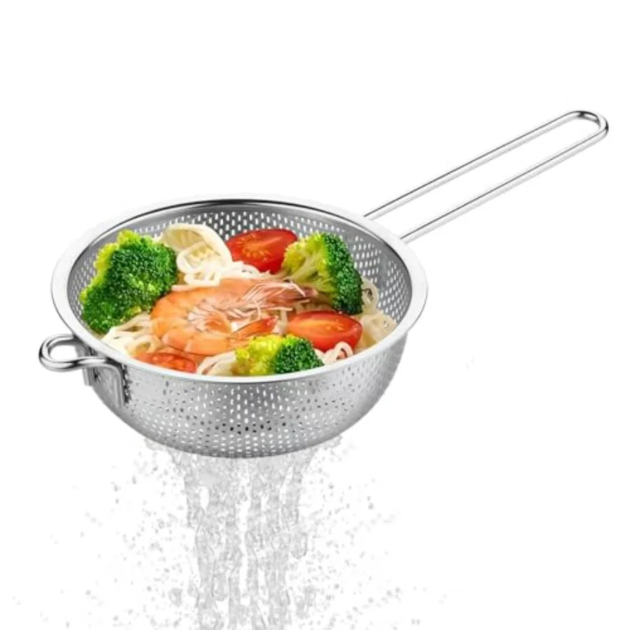 Stainless Steel Basin Colander with Handle Kitchen Strainer, Resting Feet and Colander to Strain, Rinse, Fry, Steam or Cook Veg
Stainless Steel Basin Colander with Handle Kitchen Strainer, Resting Feet and Colander to Strain, Rinse, Fry, Steam or Cook Veg