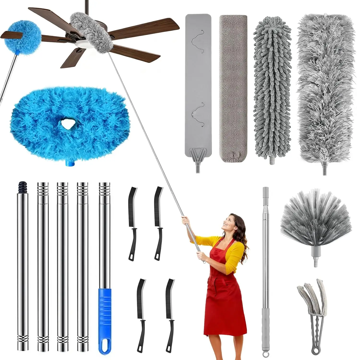 100-Inch Extendable Duster Kit with 11 Attachments for High Ceilings, Fans, and Home Cleaning - No Ladder Needed
100-Inch Extendable Duster Kit with 11 Attachments for High Ceilings, Fans, and Home Cleaning - No Ladder Needed
