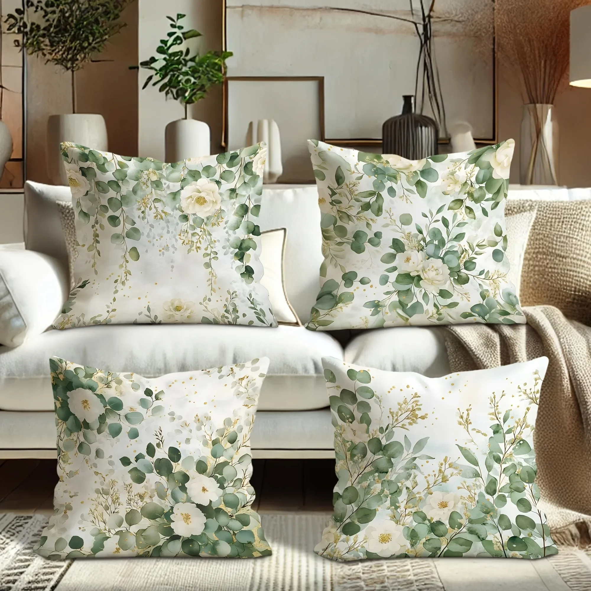 4pc Fresh Green Plants Floral Pattern Home Decor Pillowcase Living Room Sofa Polyester Cushion Cover with Zipper
4pc Fresh Green Plants Floral Pattern Home Decor Pillowcase Living Room Sofa Polyester Cushion Cover with Zipper
