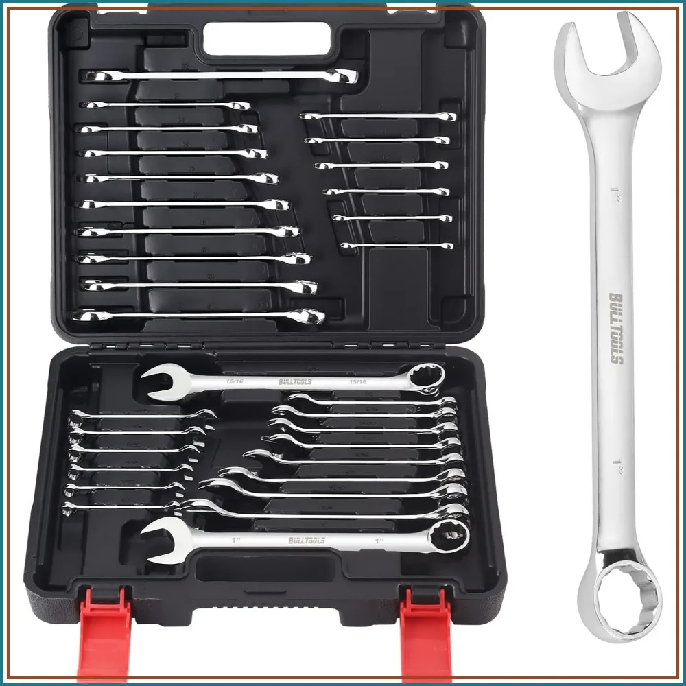32-Piece Combination Wrench Set, SAE 1/4"-1" & Metric 7mm-22mm, Chrome Vanadium Steel, Box End and Open End, with Case
32-Piece Combination Wrench Set, SAE 1/4"-1" & Metric 7mm-22mm, Chrome Vanadium Steel, Box End and Open End, with Case
