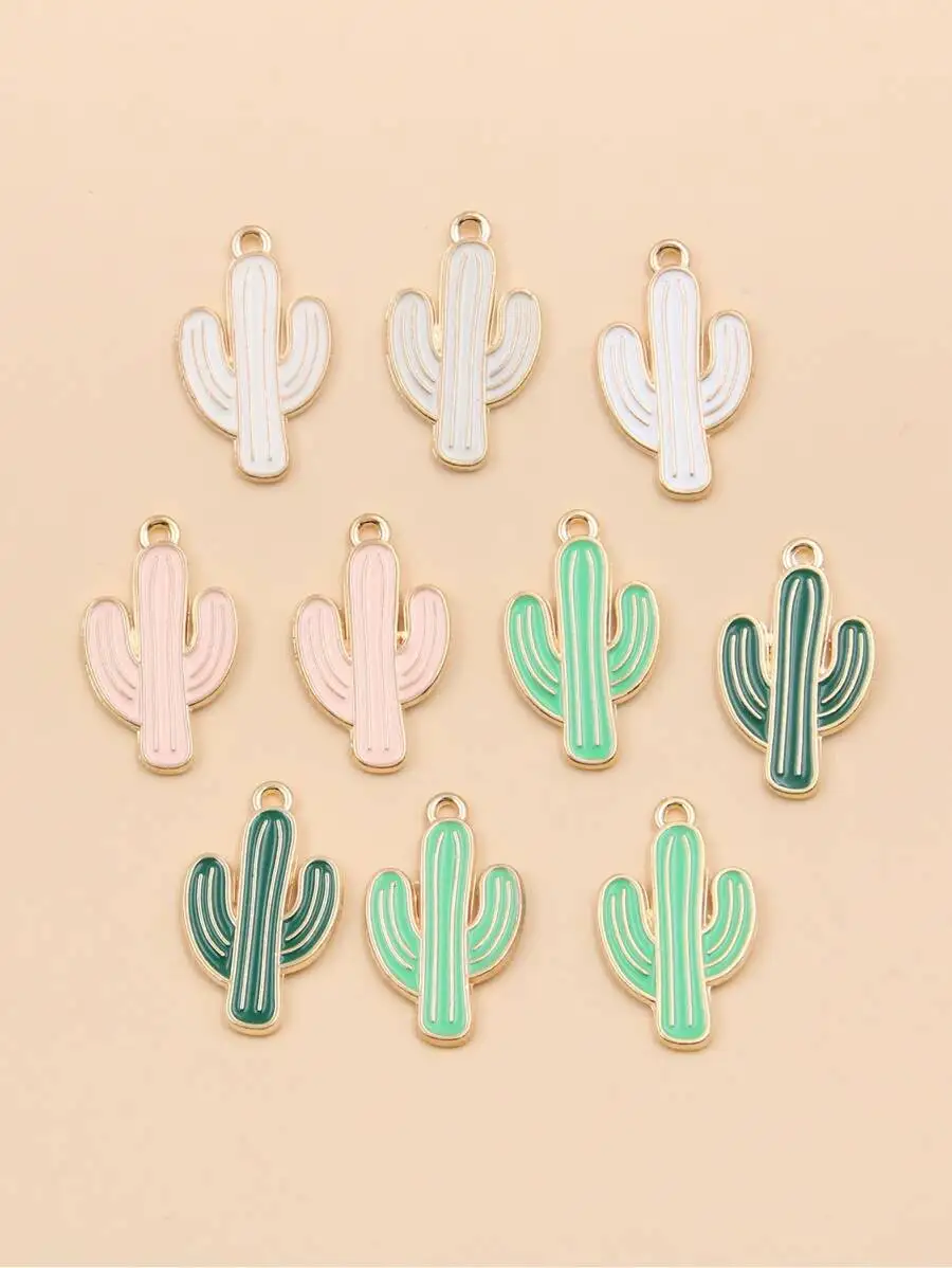 10Pcs 21x26mm Enamel Cactus Charms In Pastel White, Pink, Mint Green, And Forest Green For Jewelry Crafting Projects
10Pcs 21x26mm Enamel Cactus Charms In Pastel White, Pink, Mint Green, And Forest Green For Jewelry Crafting Projects