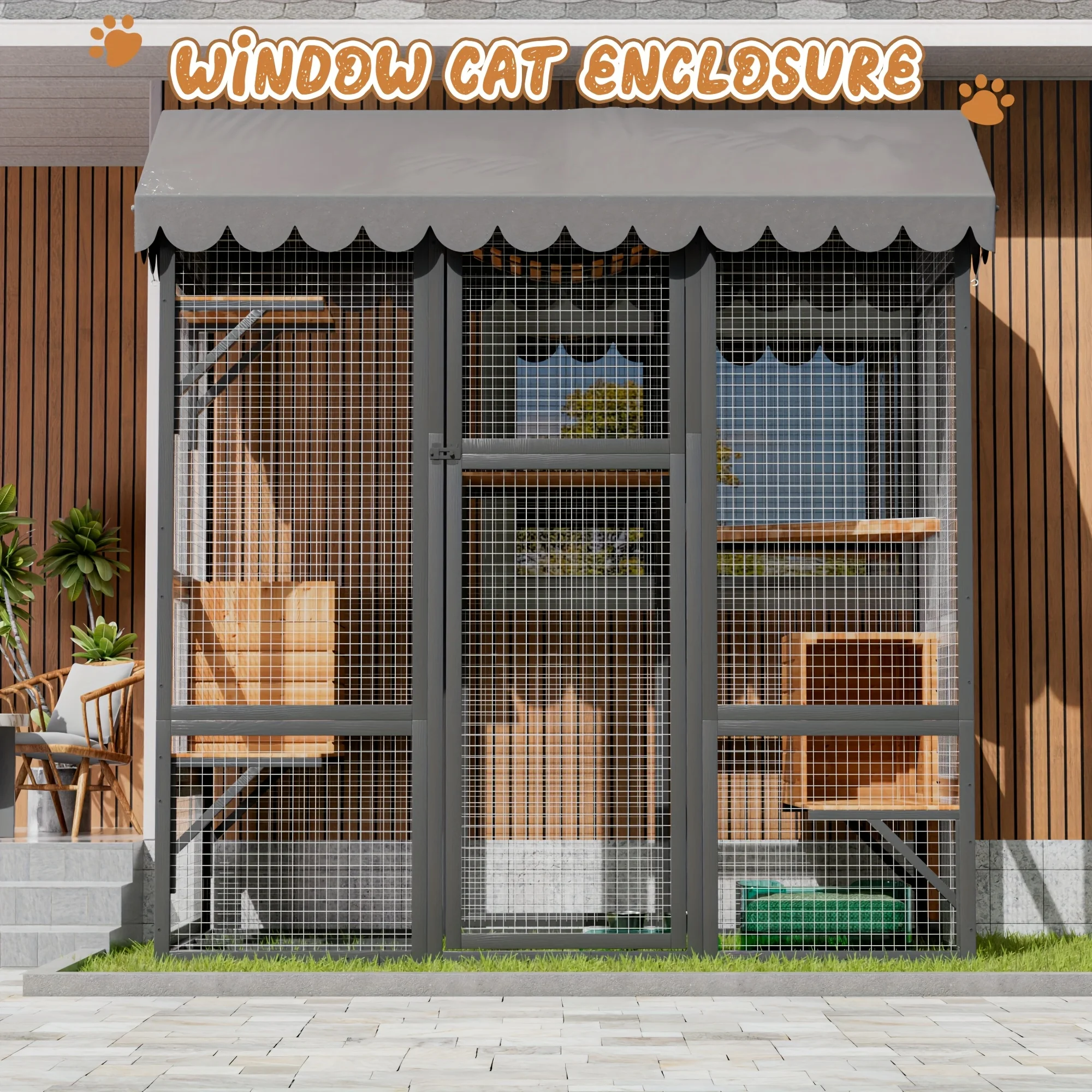 Catio Large Cat House Outdoor Walk In Outdoor Cat Enclosure Indoor Cage Kitty Condo Playpen with Door, Platform & House
Catio Large Cat House Outdoor Walk In Outdoor Cat Enclosure Indoor Cage Kitty Condo Playpen with Door, Platform & House