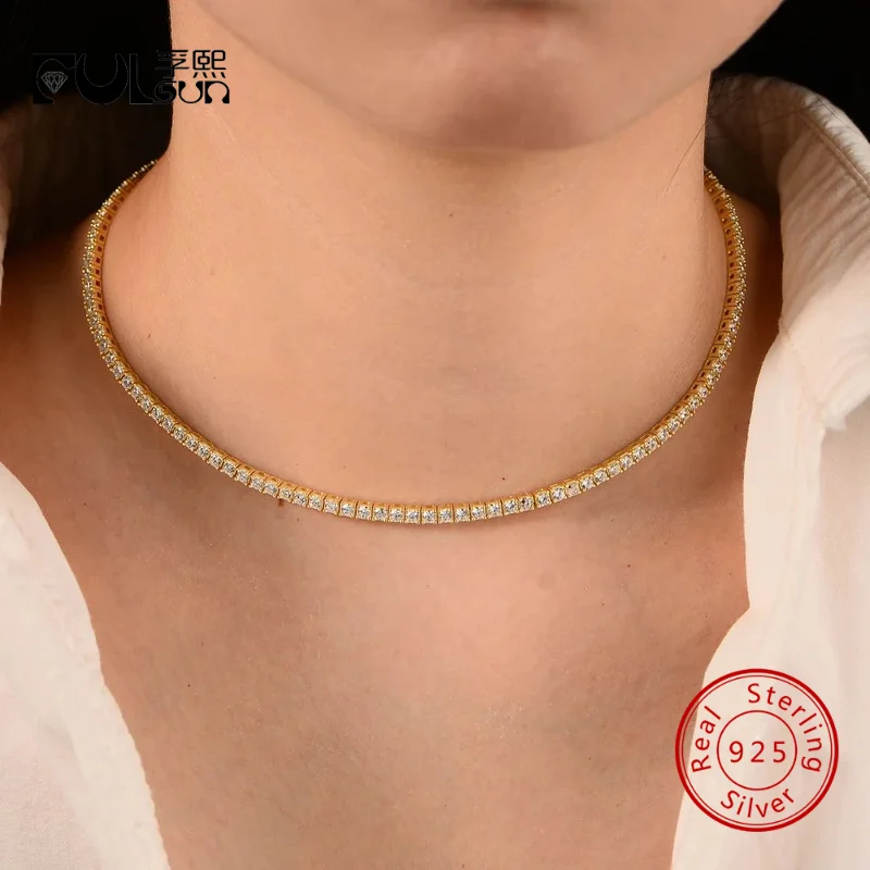 925 Sterling Silver 14K Gold Plated Full Pave CZ Tennis Choker Necklace Women Dainty Sparkling Stackable Minimalist Fine Jewelry
925 Sterling Silver 14K Gold Plated Full Pave CZ Tennis Choker Necklace Women Dainty Sparkling Stackable Minimalist Fine Jewelry