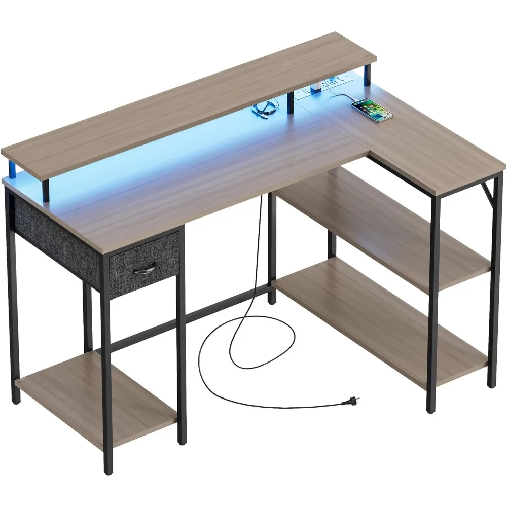 l L Shaped Gaming Desk with LED Lights & Power Outlets, Reversible Computer Desk with Shelves & Drawer, 47’’ Corner Desk Table
l L Shaped Gaming Desk with LED Lights & Power Outlets, Reversible Computer Desk with Shelves & Drawer, 47’’ Corner Desk Table
