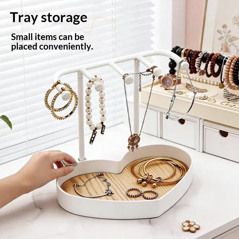 Space Saving Jewelry Organizer Display Rack with 1 Wooden Tray for Earring Necklace Bracelet Storage on Tabletop or Countertop
Space Saving Jewelry Organizer Display Rack with 1 Wooden Tray for Earring Necklace Bracelet Storage on Tabletop or Countertop