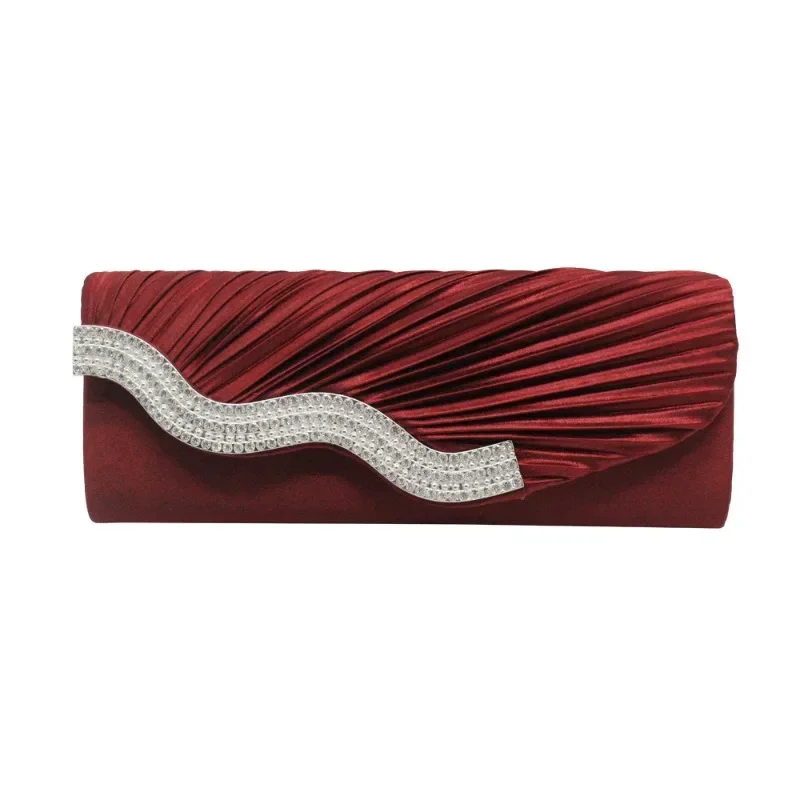 Retro Women 's Evening Purse Party Elegant Burgundy Clutches Ladies Crystal Ruched Pleated Satin Handbags with Crossbody Chain
Retro Women 's Evening Purse Party Elegant Burgundy Clutches Ladies Crystal Ruched Pleated Satin Handbags with Crossbody Chain