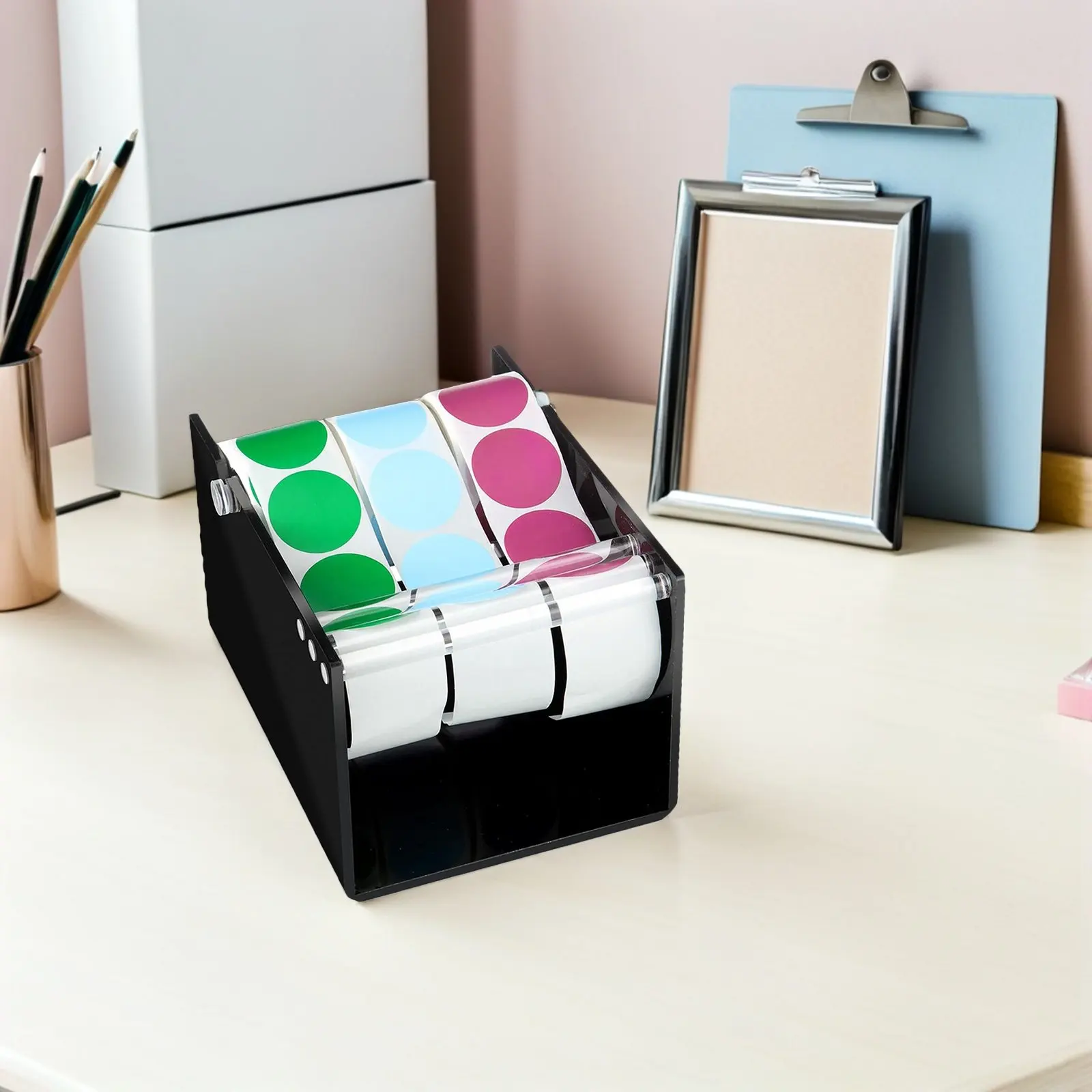 Sticker Roller Dispenser Desktop Label Organizer Stand Retail Holder Stickers Roll Storage Basket For Home Office Workspace
Sticker Roller Dispenser Desktop Label Organizer Stand Retail Holder Stickers Roll Storage Basket For Home Office Workspace