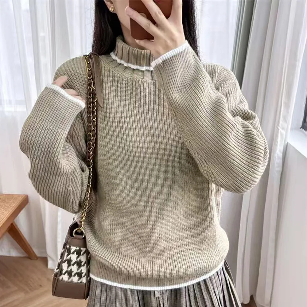 Soft Cozy High Collar Knitwear in Camel Color with Lace Trim Loose Fit Versatile Fem Faion Autumn Winter New Arrival
Soft Cozy High Collar Knitwear in Camel Color with Lace Trim Loose Fit Versatile Fem Faion Autumn Winter New Arrival