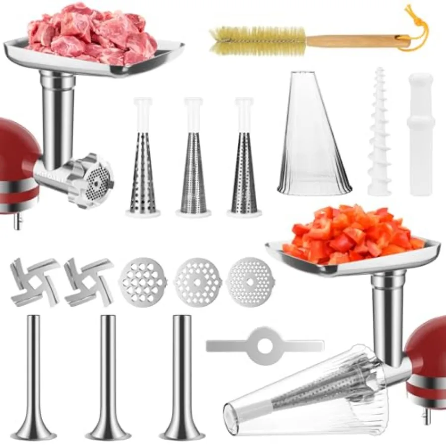 Fruit and Vegetable Strainer Attachment and Food Meat Grinder Attachment for Kitchenaid Stand Mixer with Sausage Stuffer Tubes
Fruit and Vegetable Strainer Attachment and Food Meat Grinder Attachment for Kitchenaid Stand Mixer with Sausage Stuffer Tubes