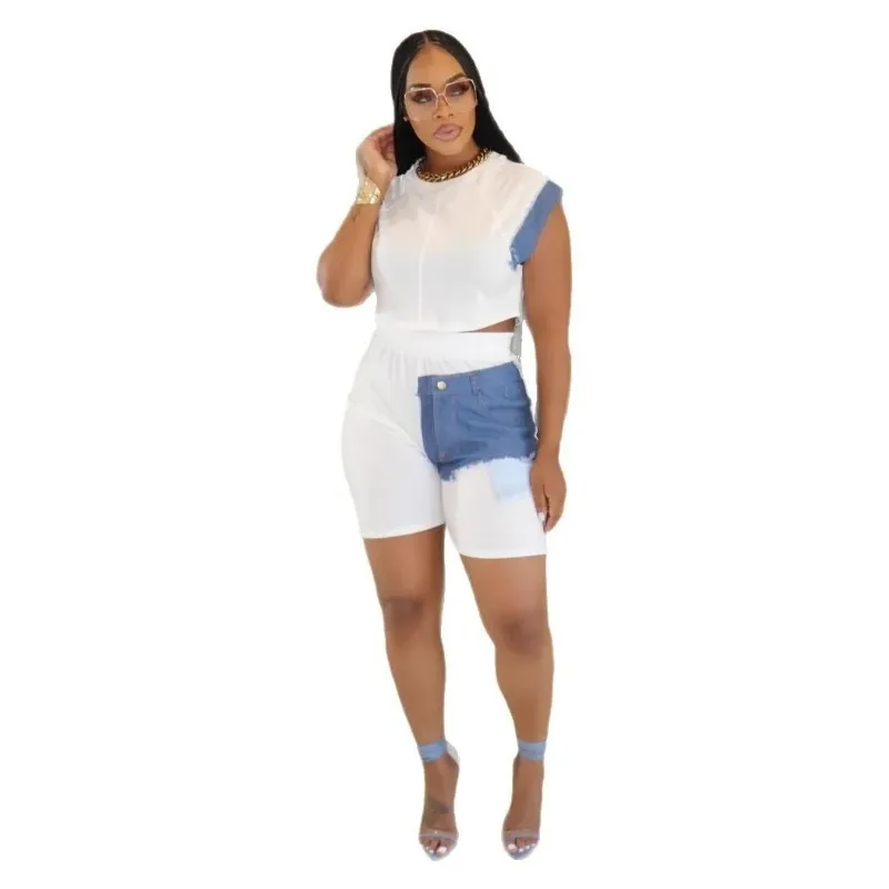 African Fashion Denim Patchwork Women's Set Sleeveless T-shirt and Shorts 2025 Street Two 2 Piece Sets Outfits Tracksuit Outfits
African Fashion Denim Patchwork Women's Set Sleeveless T-shirt and Shorts 2025 Street Two 2 Piece Sets Outfits Tracksuit Outfits