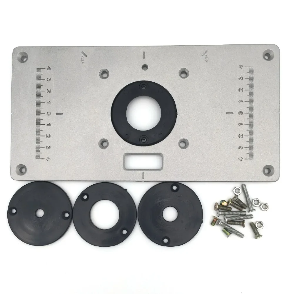 Aluminum Router Table Insert Plate Wood Router Table with 4pcs Insert Rings for Woodworking Benches Wood Trimmer Plate
Aluminum Router Table Insert Plate Wood Router Table with 4pcs Insert Rings for Woodworking Benches Wood Trimmer Plate