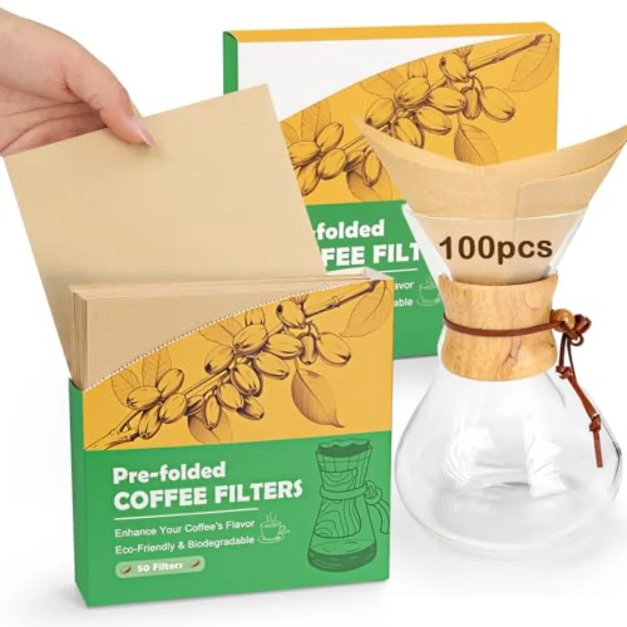 Pre-folded Pour Over Coffee Filter, Set of 100, Natural Unbleached Square Disposable Coffee Filter Papers for Pour-Over Coffee
Pre-folded Pour Over Coffee Filter, Set of 100, Natural Unbleached Square Disposable Coffee Filter Papers for Pour-Over Coffee