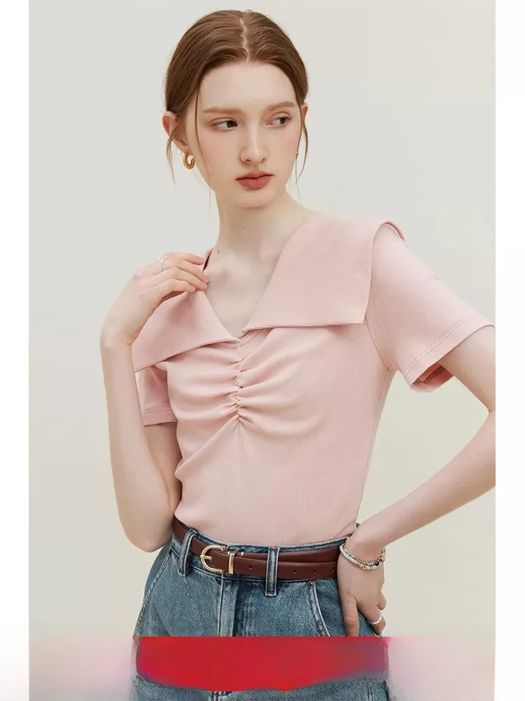 Sweet Knitted Short Sleeve T-Shirt with Doll Collar by Fan Si Lan En Women's Slim Fit Versatile Fashionable Summer New Arrival
Sweet Knitted Short Sleeve T-Shirt with Doll Collar by Fan Si Lan En Women's Slim Fit Versatile Fashionable Summer New Arrival