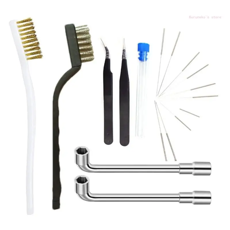 3D Printer Nozzle Cleaning Tools with 2 Wire Brushes L Shaped Wrench 10 Cleaning Needle 2 Tweezers Set
3D Printer Nozzle Cleaning Tools with 2 Wire Brushes L Shaped Wrench 10 Cleaning Needle 2 Tweezers Set