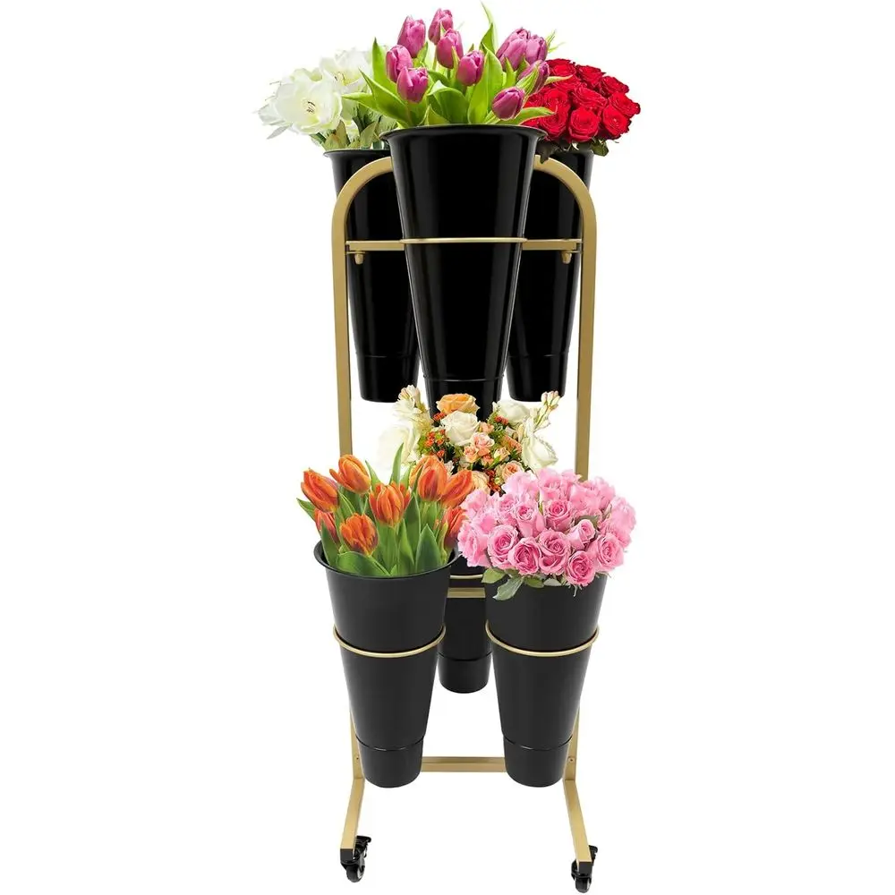 6-Piece Metal Plant Stand with Rolling Display Shelves and Black Plastic Buckets for Home and Garden Use
6-Piece Metal Plant Stand with Rolling Display Shelves and Black Plastic Buckets for Home and Garden Use