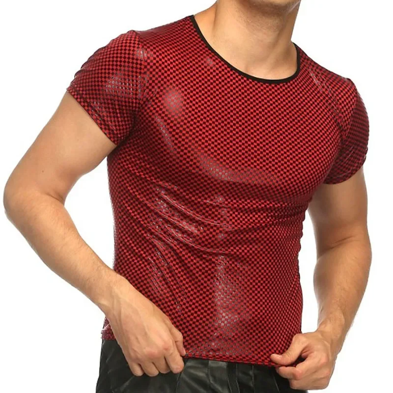 Сексуальная мужская глянцевая узкая футболка высокого качества Top Club Wear Пуловер с короткими рукавами и круглым вырезом Slim Fit Кожаная футболка в клетку
Сексуальная мужская глянцевая узкая футболка высокого качества Top Club Wear Пуловер с короткими рукавами и круглым вырезом Slim Fit Кожаная футболка в клетку