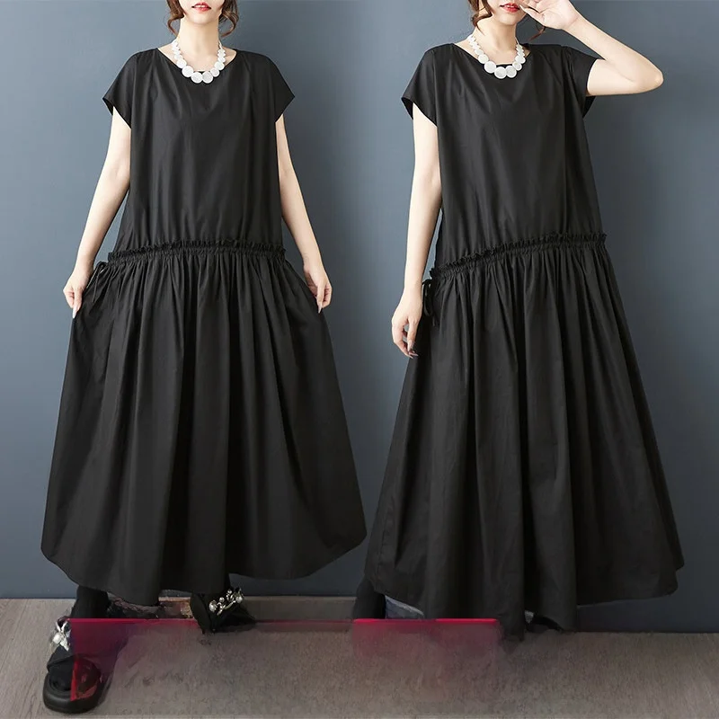 Summer New plus Size Loose Long Dress Dark Style Wooden Ear Bordered Drawstring Splicing Pleated Midi Length Elegant Dress
Summer New plus Size Loose Long Dress Dark Style Wooden Ear Bordered Drawstring Splicing Pleated Midi Length Elegant Dress