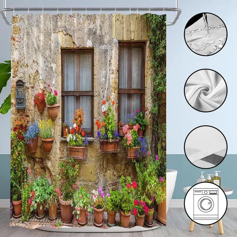 Italian Landscapes Shower Curtains Retro European Building House Window Bonsai Floral Green Leaves Spring Rustic Scenery
Italian Landscapes Shower Curtains Retro European Building House Window Bonsai Floral Green Leaves Spring Rustic Scenery