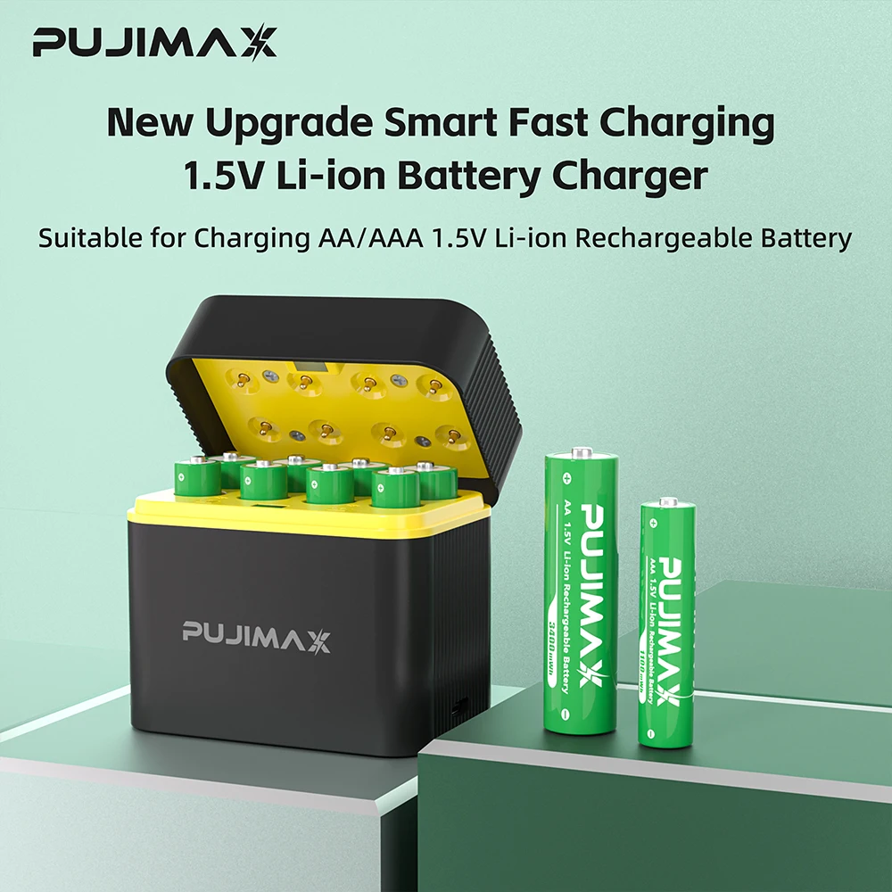 PUJIMAX Rechargeable 1.5V 8-Slots Battery Smart Charger For AAA/AA 1100mWh 3400mWh Rechargeable Lithium Batteries Charger
PUJIMAX Rechargeable 1.5V 8-Slots Battery Smart Charger For AAA/AA 1100mWh 3400mWh Rechargeable Lithium Batteries Charger