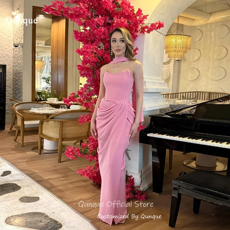 Qunque Pink Sleeveless Evening Dress Pleated Satin Mermaid Feminine Vestidos De Gala De Noche Ribbons Robes De Soirée Customized
Qunque Pink Sleeveless Evening Dress Pleated Satin Mermaid Feminine Vestidos De Gala De Noche Ribbons Robes De Soirée Customized