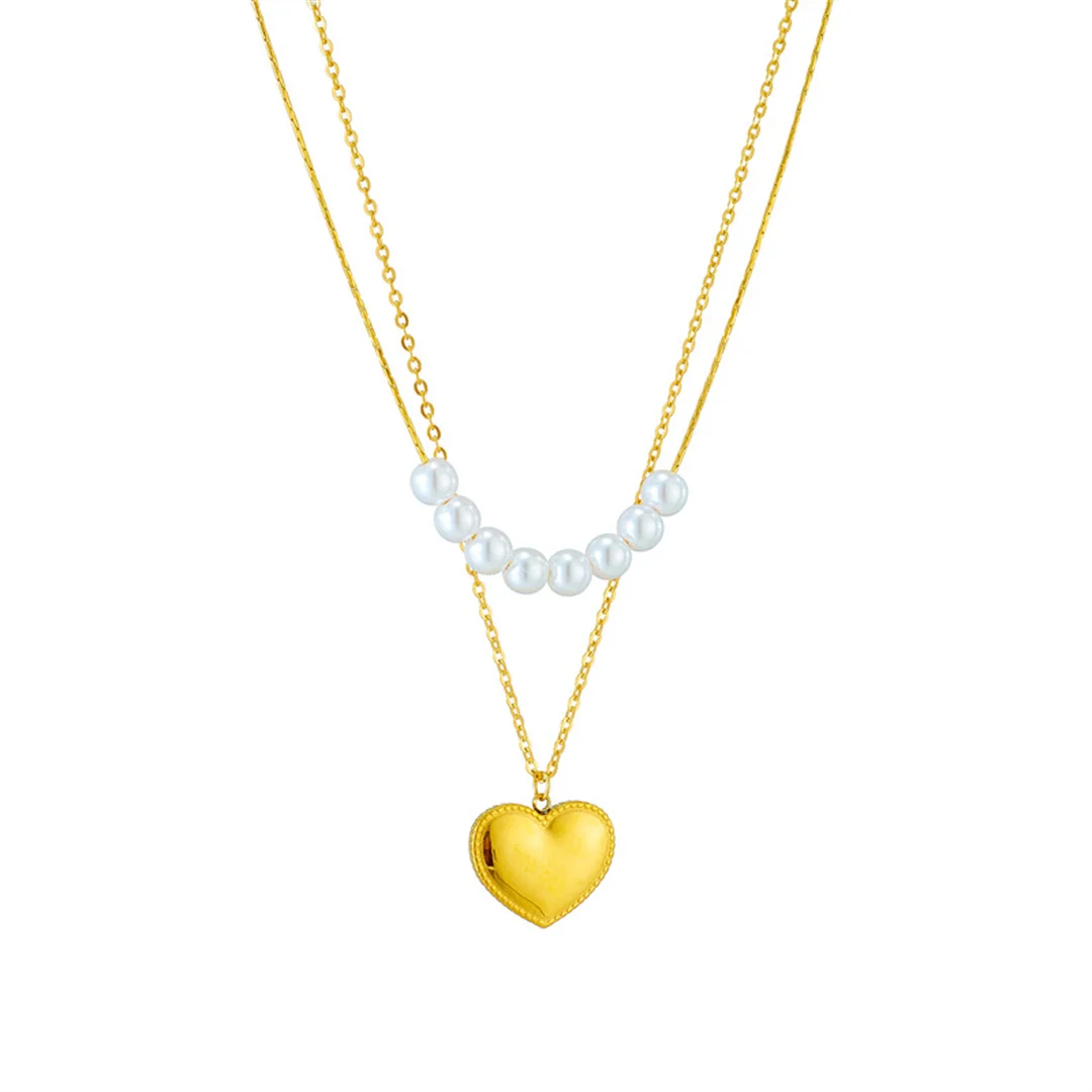 Trendy Simulated Pearl Love Heart Pendant Female Gold Color Stainless Steel 2 Layer Chain Link Necklaces for Woman Jewelry Gift
Trendy Simulated Pearl Love Heart Pendant Female Gold Color Stainless Steel 2 Layer Chain Link Necklaces for Woman Jewelry Gift