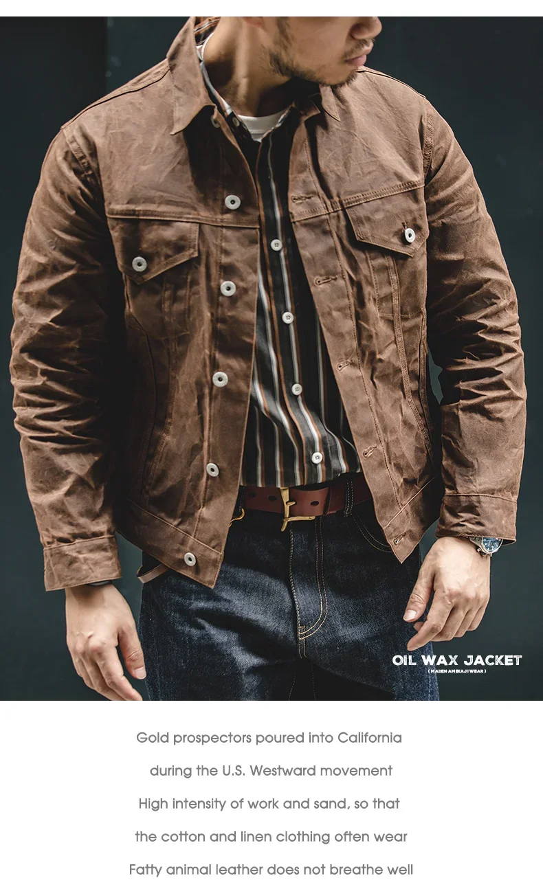 Maden Amekaji Retro Male Oil Waxed Jacket Canvas Cotton Khaki Military Uniform Light Casual Work Safari Style Coats Man Clothing 31 Scf7a9a4496654e09927ba2f2090ad1e9K