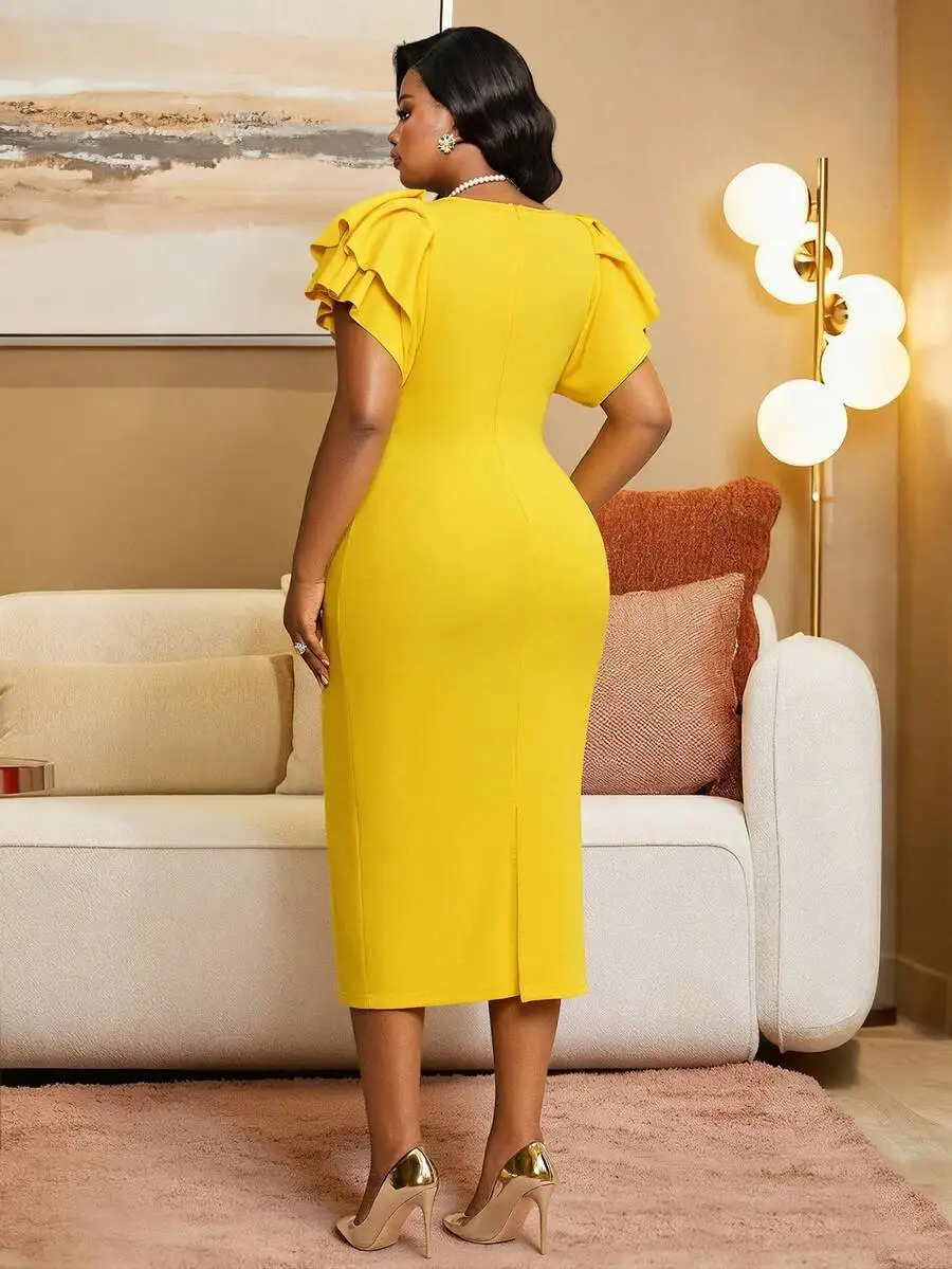 Elegant Womens Plus Size Bodycon Midi Dress With Ruffle Sleeve Formal Party Dress
Elegant Womens Plus Size Bodycon Midi Dress With Ruffle Sleeve Formal Party Dress