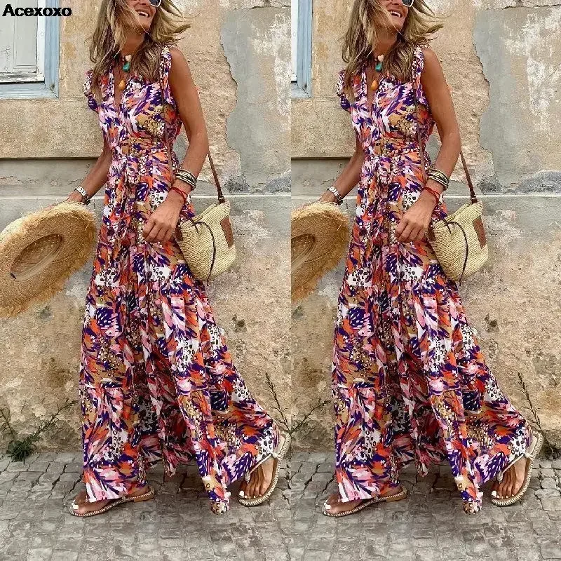 2023 spring and summer new women's fashion casual temperament sleeveless V-neck printed dress
2023 spring and summer new women's fashion casual temperament sleeveless V-neck printed dress