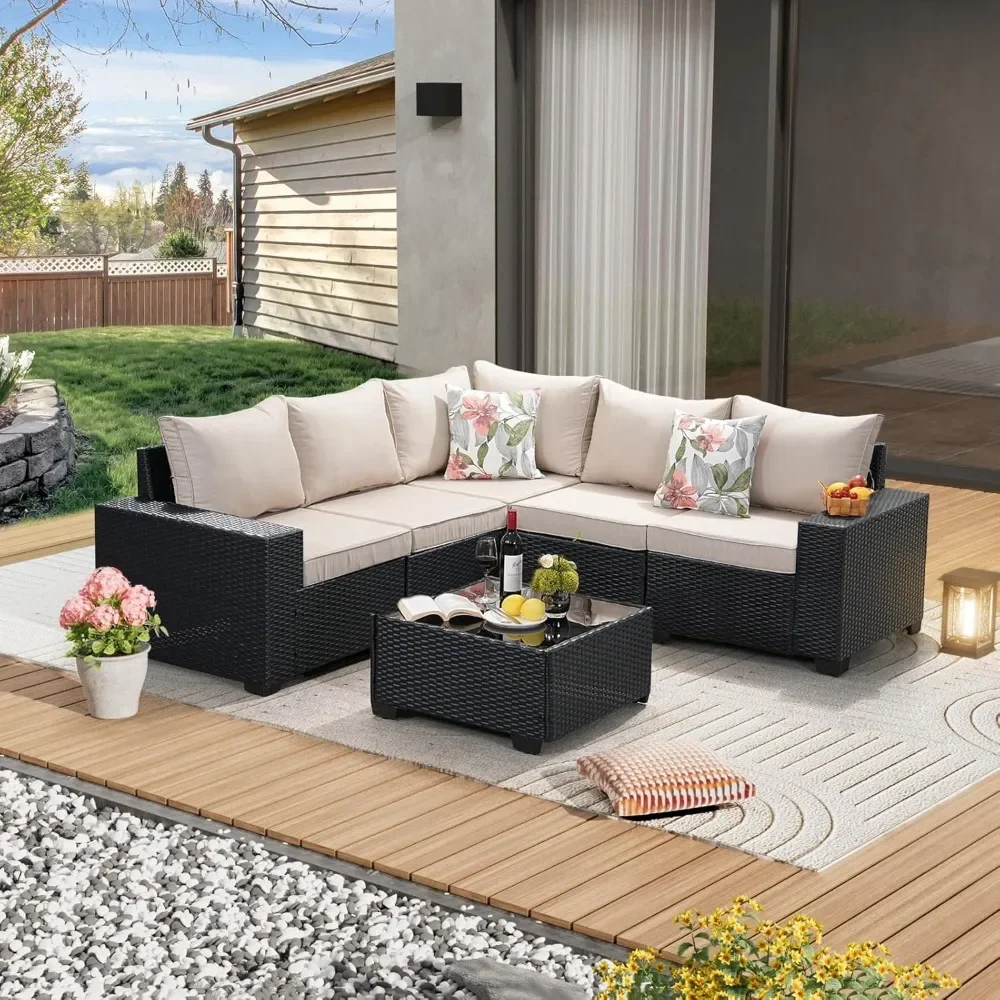 6PCS Patio Furniture Set Outdoor Wicker All-Weather Sectional Conversation Sofa Rattan Patio Seating with Cushion and Glass
6PCS Patio Furniture Set Outdoor Wicker All-Weather Sectional Conversation Sofa Rattan Patio Seating with Cushion and Glass