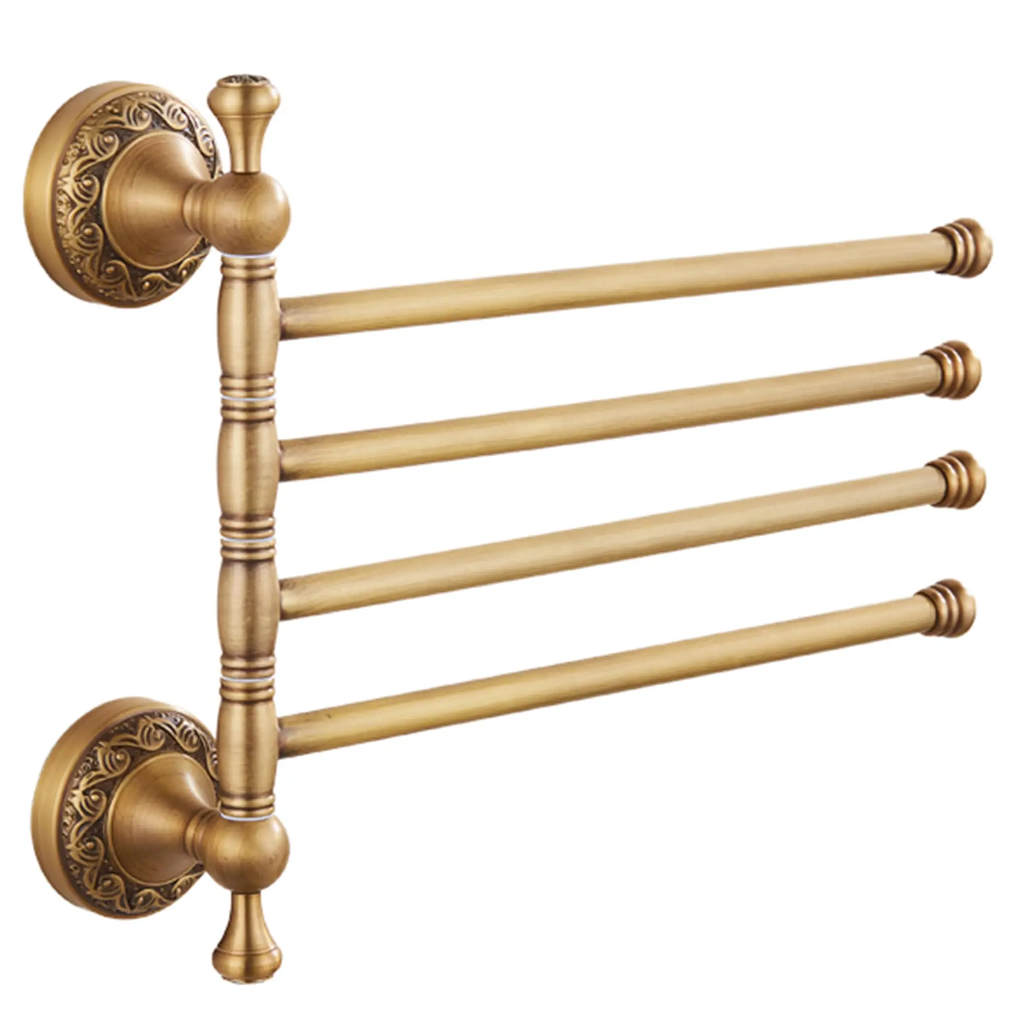 Antique Bronze Wall Mounted Swivel Towel Holder With Four Folding Bars And Decorative Carved Rosettes
Antique Bronze Wall Mounted Swivel Towel Holder With Four Folding Bars And Decorative Carved Rosettes