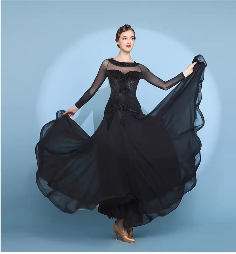 Velvet-Style Flared Dress for International Standard Modern Dance Attire
Velvet-Style Flared Dress for International Standard Modern Dance Attire