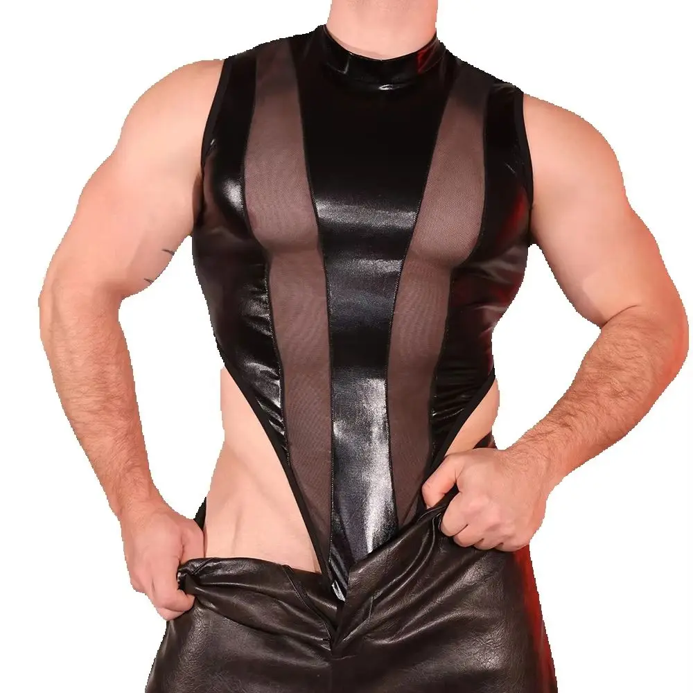 Shiny Leather Mesh Cool Men's Bodycon Garment Tight Fitting Buckle Open Crotch Bodysuit Strapless Muscular Shaping Jumpsuit
Shiny Leather Mesh Cool Men's Bodycon Garment Tight Fitting Buckle Open Crotch Bodysuit Strapless Muscular Shaping Jumpsuit