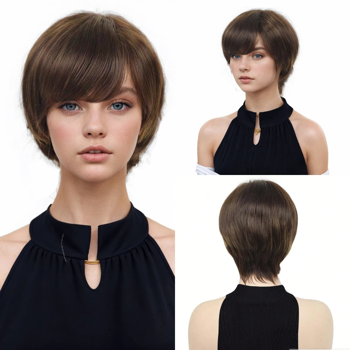 Straight Short Brown Synthetic Hair Wigs Pixie Cut Wig For Women Daily Wear Heat Resistant Wig With Bangs
Straight Short Brown Synthetic Hair Wigs Pixie Cut Wig For Women Daily Wear Heat Resistant Wig With Bangs