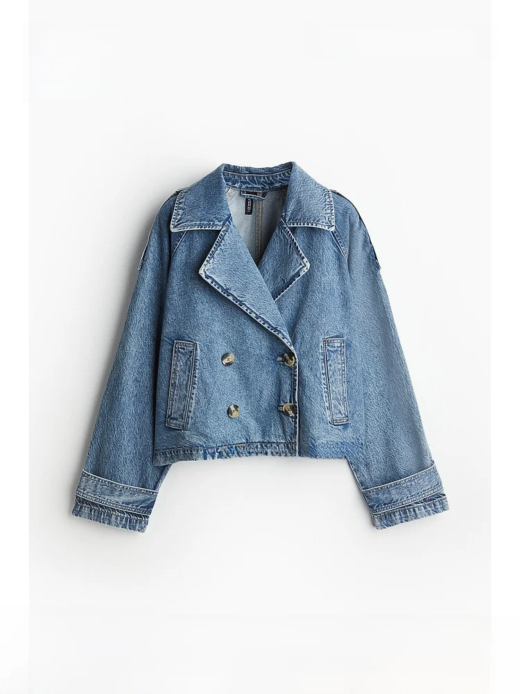 H&M Women's Short Casual Long Sleeve Coat Double Row Buttoned Outerwear Design Standard Fit Denim Style Autumn Fashion Ladies
H&M Women's Short Casual Long Sleeve Coat Double Row Buttoned Outerwear Design Standard Fit Denim Style Autumn Fashion Ladies
