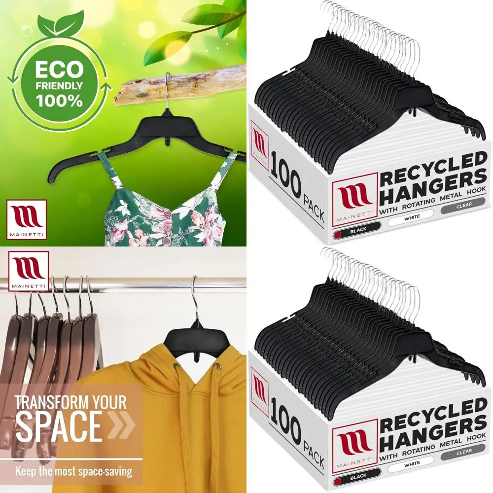 100-Pack Recycled Black Plastic Hangers with Rotating Hooks for Shirts, Tops, Dresses, 17-Inch
100-Pack Recycled Black Plastic Hangers with Rotating Hooks for Shirts, Tops, Dresses, 17-Inch