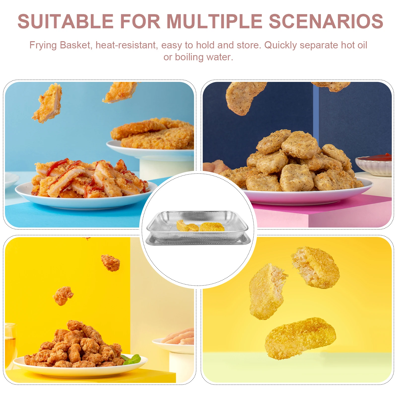 Stainless Steel Oil Leakage Net Large Rectangular Hole Fry Basket Tray Kitchen Deep Frying Reusable Heat Resistant 
Stainless Steel Oil Leakage Net Large Rectangular Hole Fry Basket Tray Kitchen Deep Frying Reusable Heat Resistant