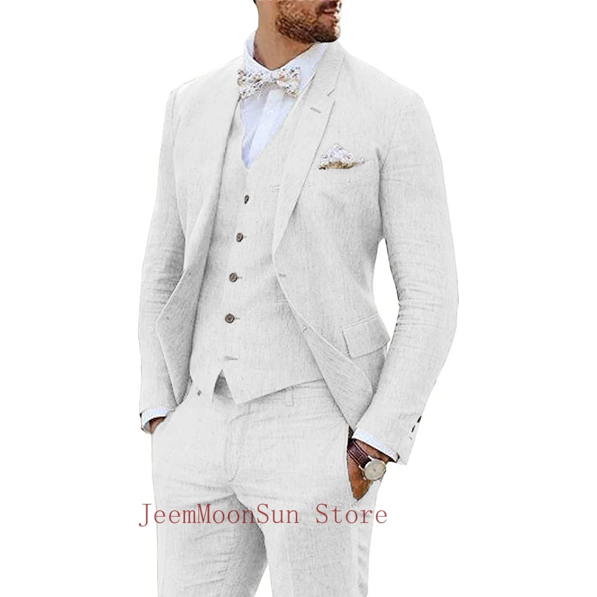 2023 White Linen Wedding Suits For Men Slim Fit Notched Lapel Two Buttons 3 Pieces Wedding Tuxedos Groom Wear Costume Homme
2023 White Linen Wedding Suits For Men Slim Fit Notched Lapel Two Buttons 3 Pieces Wedding Tuxedos Groom Wear Costume Homme