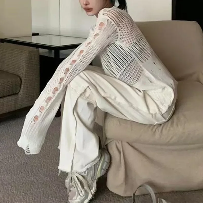 Summer Thin Shirt For Women 2024 New Hollow Shirt Sexy Hot Girl Style See-through With Hole Design Top
Summer Thin Shirt For Women 2024 New Hollow Shirt Sexy Hot Girl Style See-through With Hole Design Top