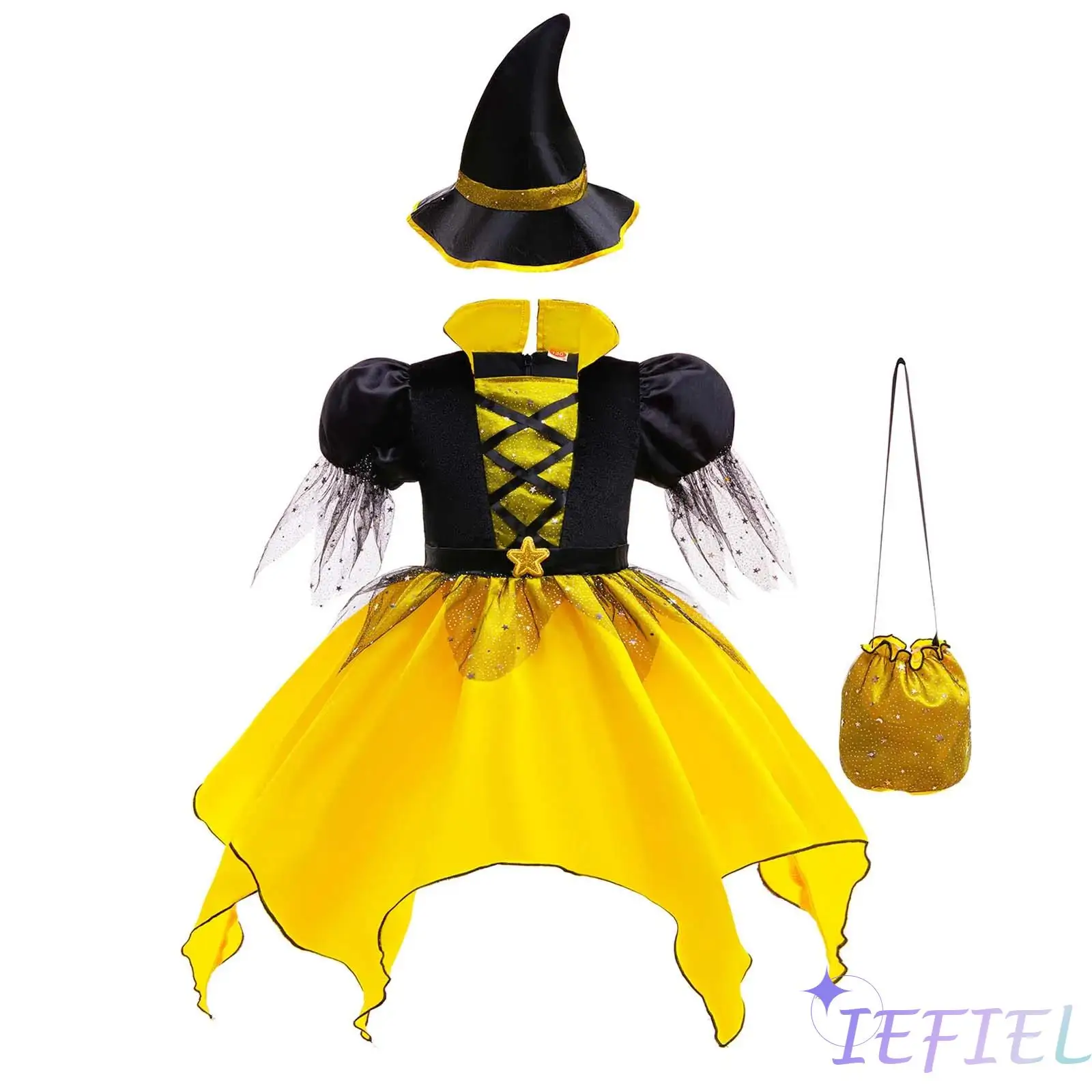Kids Girls 3Pcs Witch Costume Witch Dress Stand-Up Collar Puff Sleeve Back Invisible Zipper Ruffle Dress with Witch Hat And Bag
Kids Girls 3Pcs Witch Costume Witch Dress Stand-Up Collar Puff Sleeve Back Invisible Zipper Ruffle Dress with Witch Hat And Bag